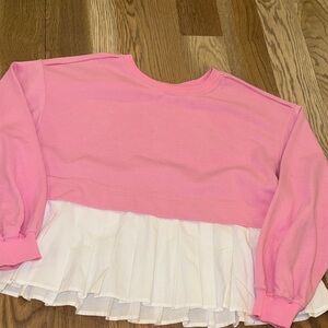 Altar'd State Pink and White Ruffle Oversized Sweatshirt